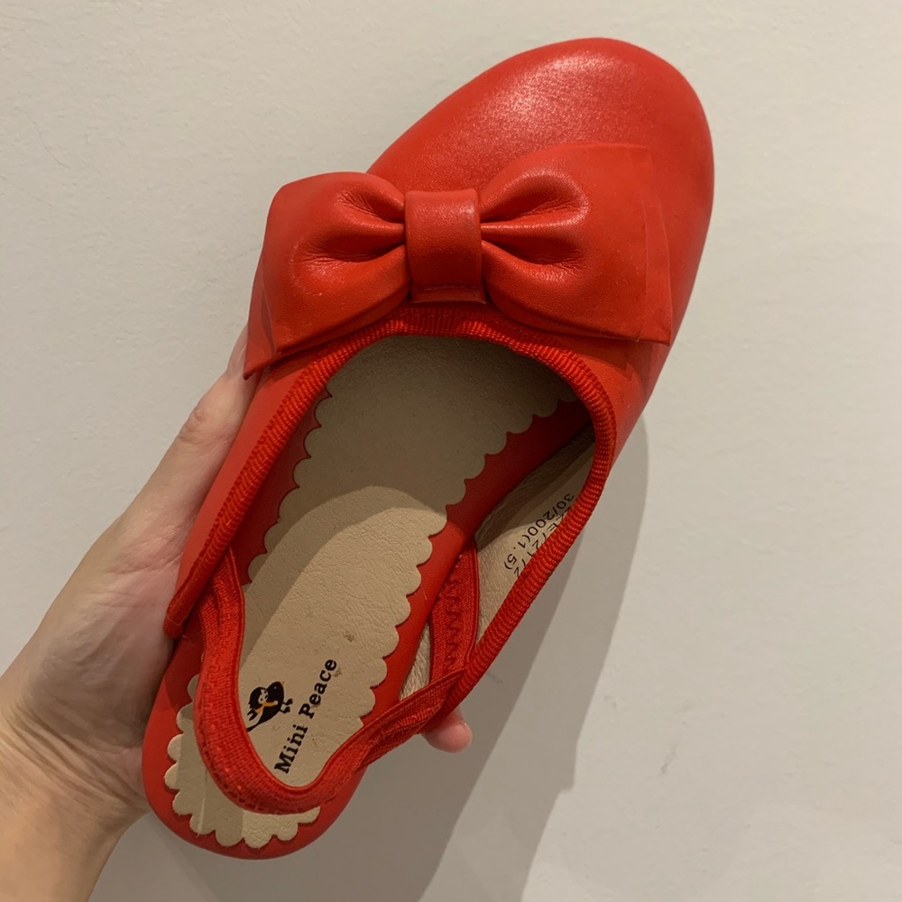 Red Leather Ballet Flats with Ribbons